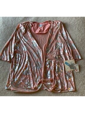 VTG NWT Risa Ann METALLIC Pink Floral Thin Duster Jacket Women's 24W NEW 80s